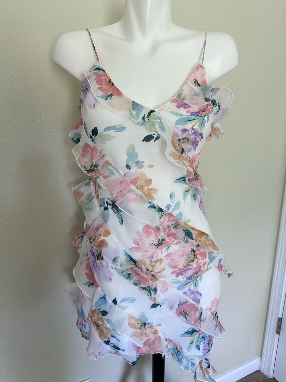 Abercrombie & Fitch White Floral Ruffle Mini Dress